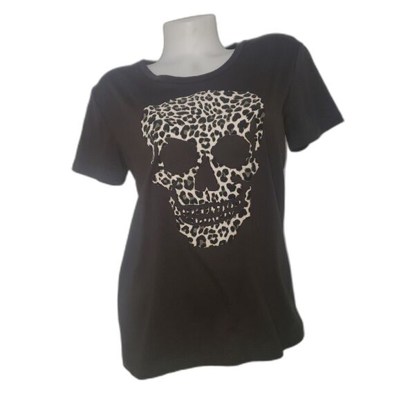 CHASER Brown Leopard Print Skull T Shirt Womens Size Small - Picture 1 of 9